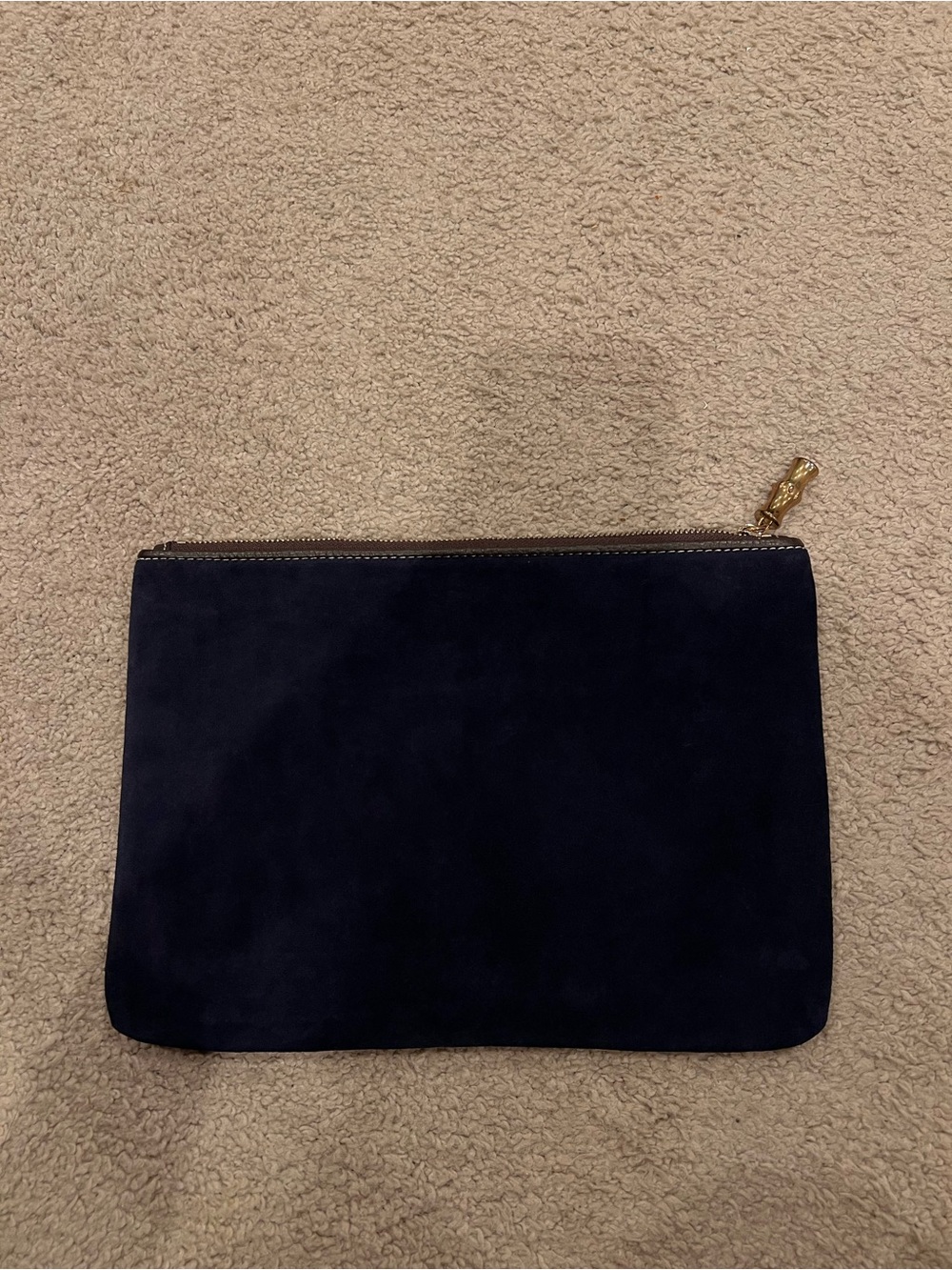 J. McLaughlin Navy Suede Zip Pouch with Gold Hardware